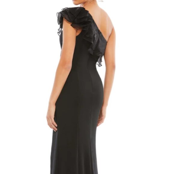 MAC DUGGAL 26372 ONE SHOULDER RUFFLE EVENING BLACK GOWN sz 8 - Picture 5 of 6